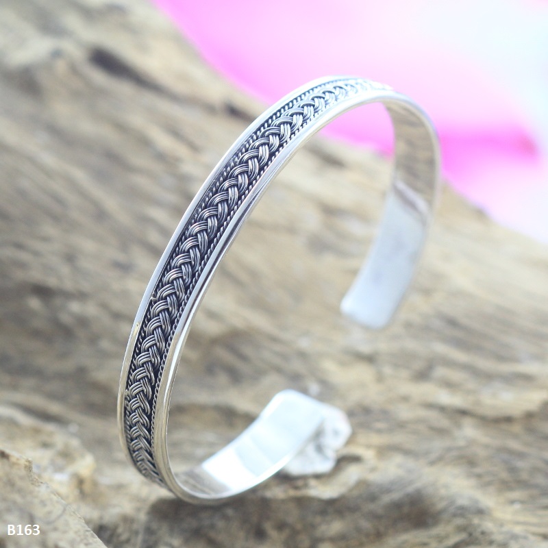 Gelang Cuff Perak Kawat Jalin B163 - Gambar 2