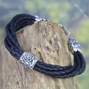 Gelang Perak Leather Hitam Jalin B230 - Gambar 2