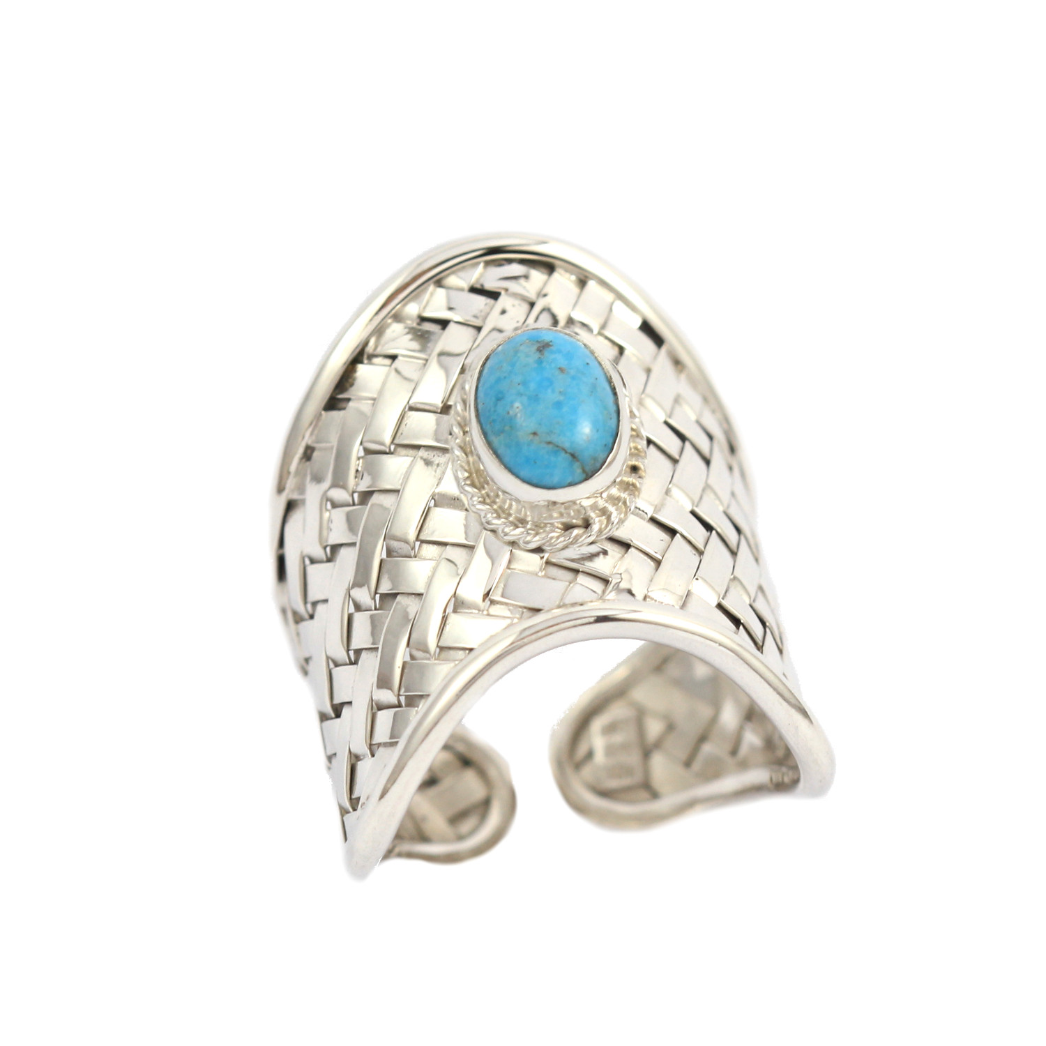 Cincin Perak Anyaman Turquoise R343 - Gambar 1