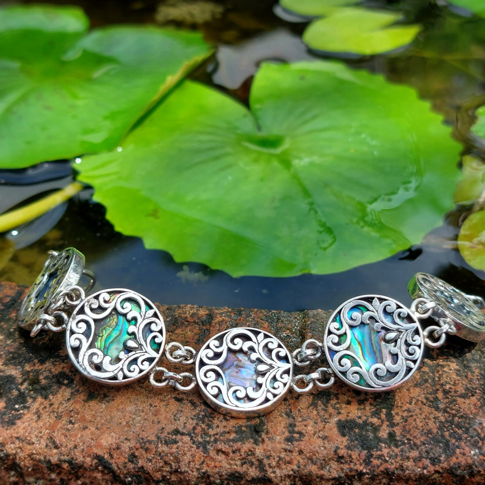 Gelang Perak Abalone Ukir Bali B537 - Gambar 4