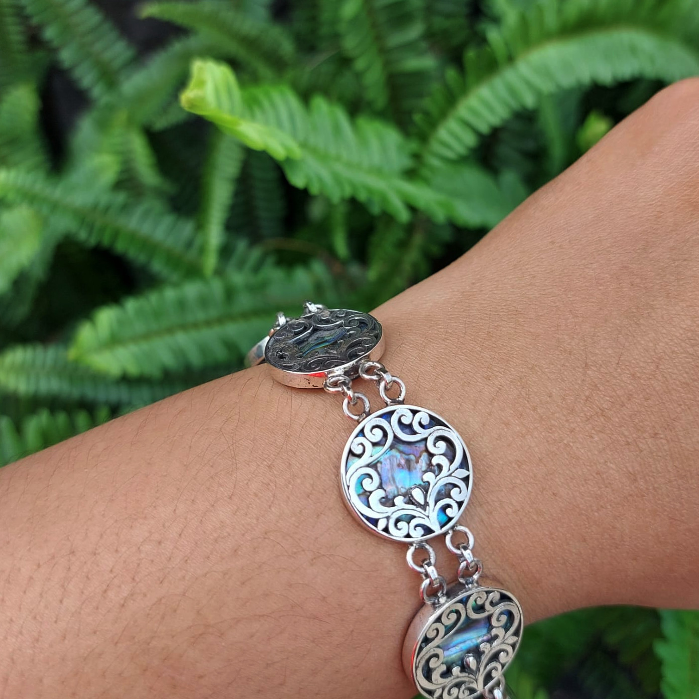 Gelang Perak Abalone Ukir Bali B537 - Gambar 5