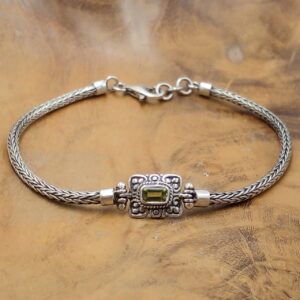 Gelang Rantai Perak Ukiran Rectangle dengan Permata B704 - Gambar 3