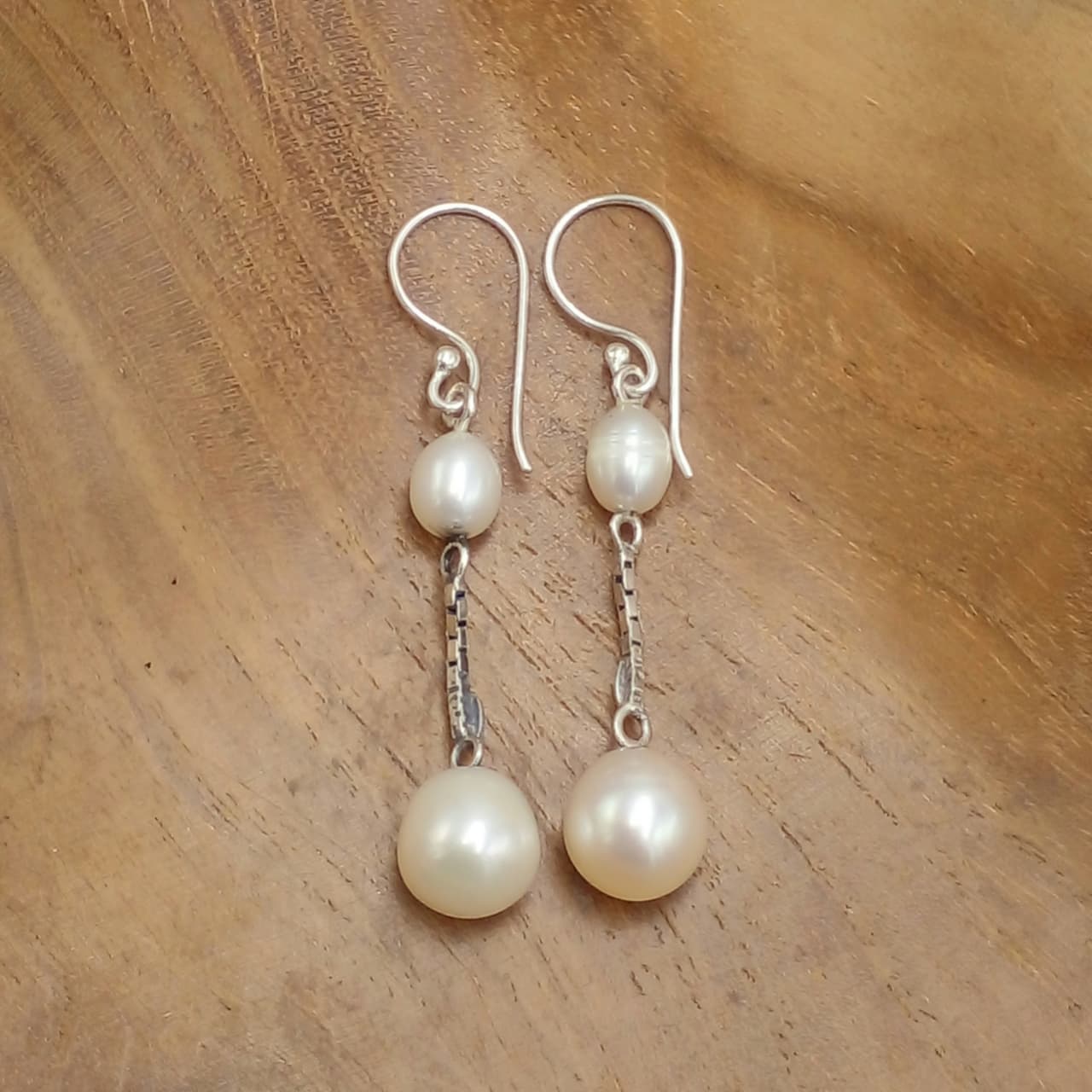 Anting Juntai Perak Rantai Mutiara Ganda E1859 - Gambar 2