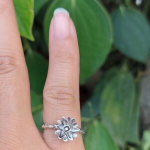 Cincin Perak Bunga Aster R682 - Gambar 5