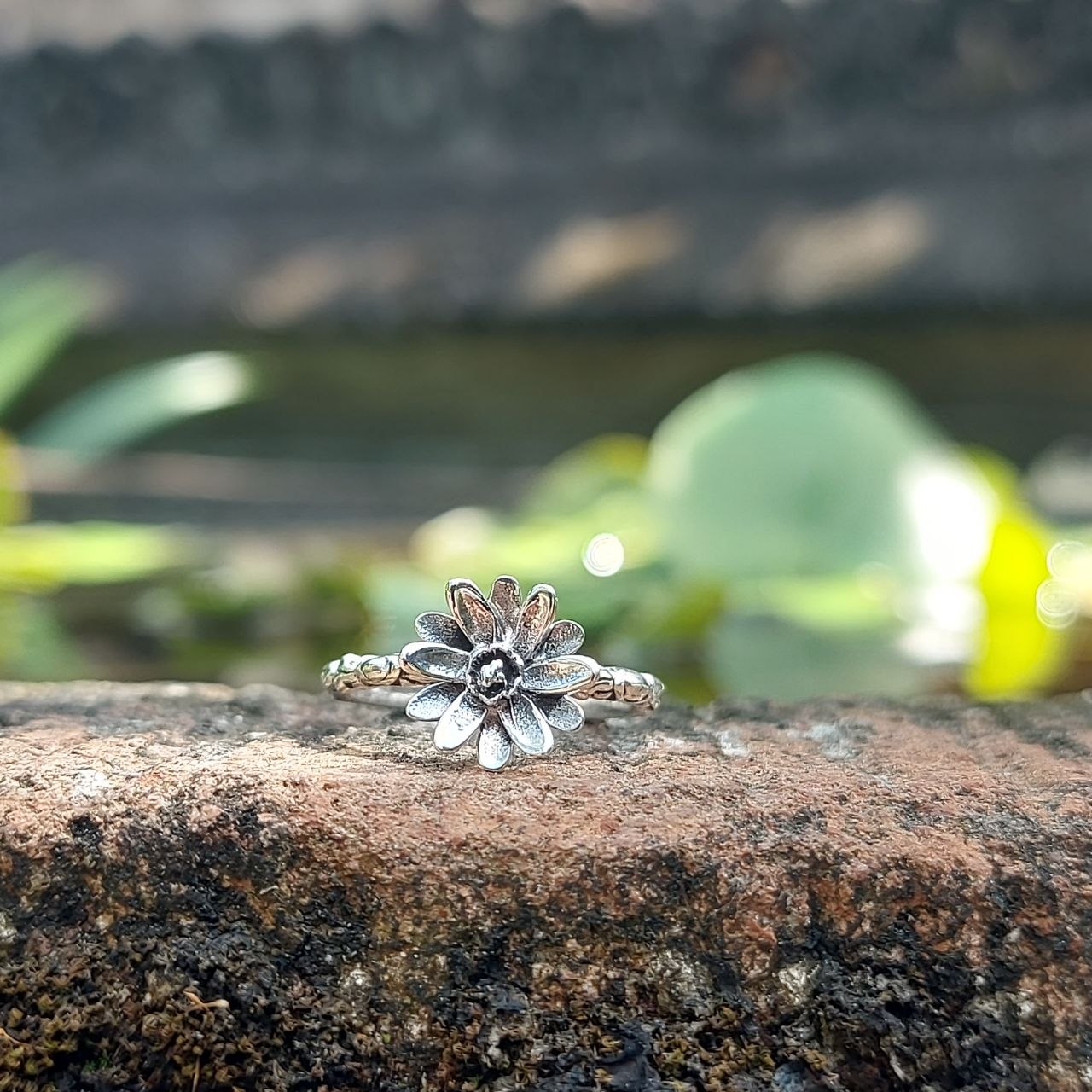 Cincin Perak Bunga Aster R682 - Gambar 3