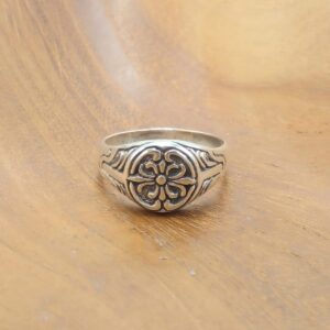 Cincin Signet Perak Asli Motif Lily R751 - Gambar 3